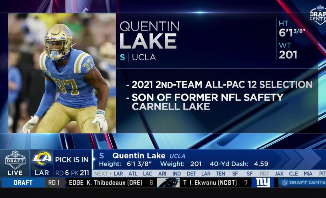 UCLA DB Quentin Lake is selected by Rams with No. 211 pick in 2022 NFL Draft