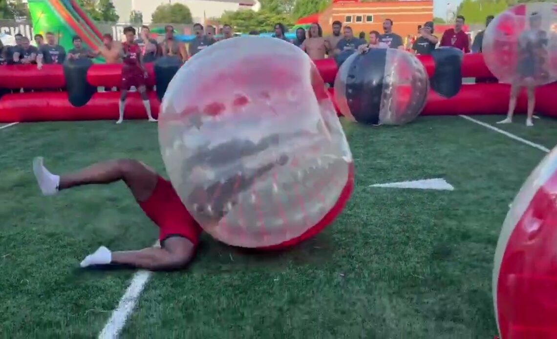 NC State football players have some fun with battle balls 😂