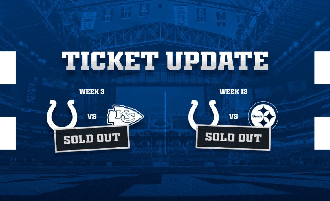 Single Game Tickets to Chiefs, Steelers at Lucas Oil Stadium Sold Out