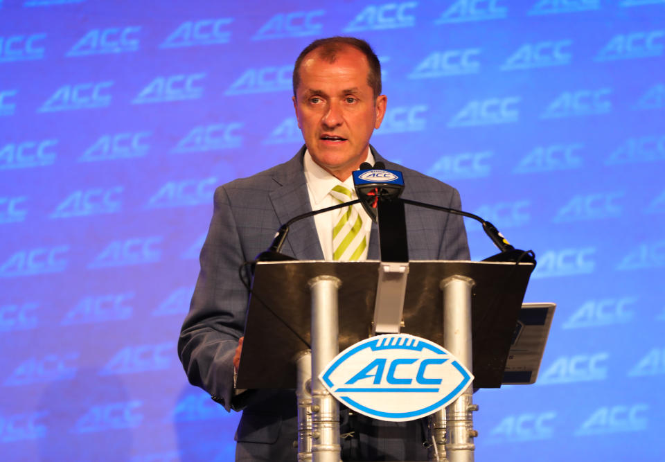 ACC commissioner Jim Phillips speaks to the media during the ACC Football Kickoff on Jul 20, 2022. (David Jensen/Icon Sportswire via Getty Images)