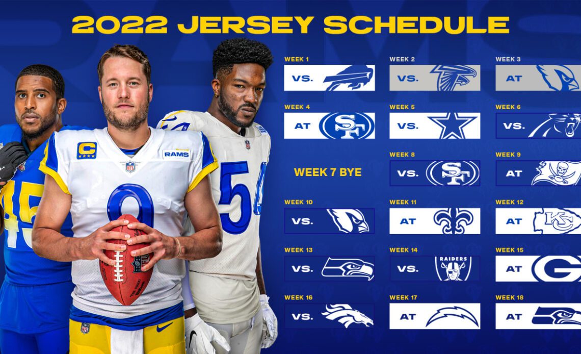 Los Angeles Rams 2022 season uniform schedule