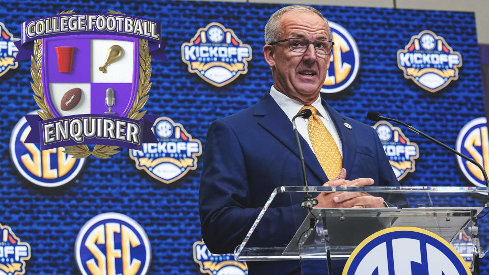 SEC commissioner Greg Sankey speaks at SEC Media Days on Monday. (Dale Zanine-USA TODAY Sports)