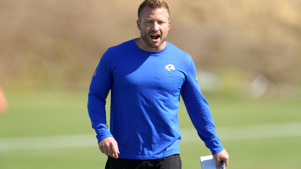Sean McVay flexes while on water hoverboard on vacation