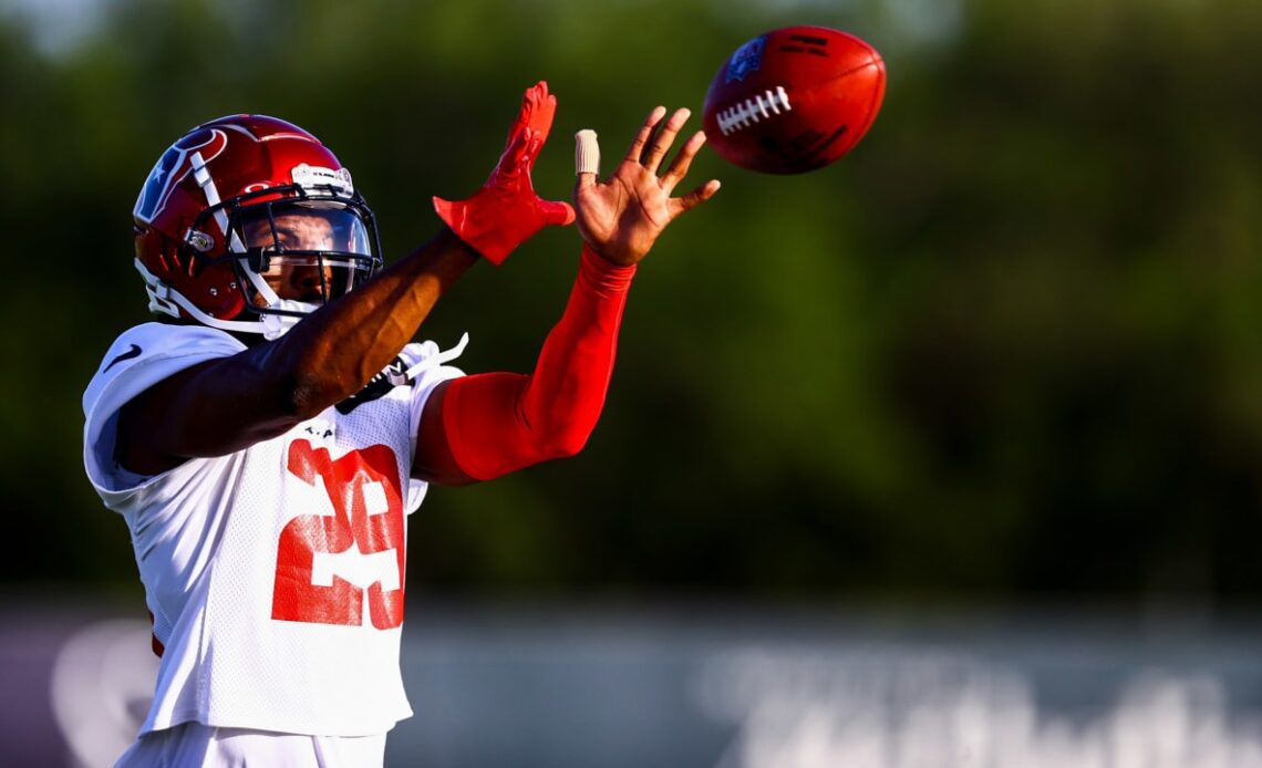 Defensive Back M.J. Stewart huddled with Drew Dougherty of Texans TV, and the two talked groceries, famous M.J.'s, Battle Red helmets and much more.
