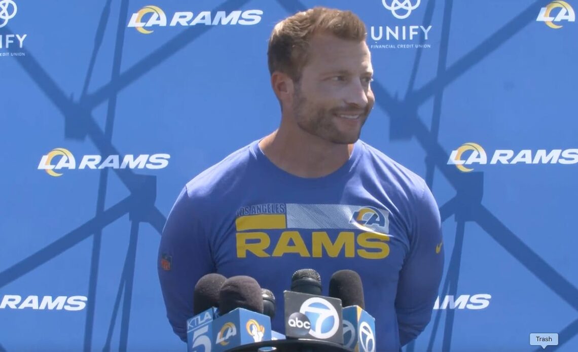 Rams head coach Sean McVay on quarterback Matthew Stafford's workload in Tuesday's training camp practice, team's progress as camp comes to close