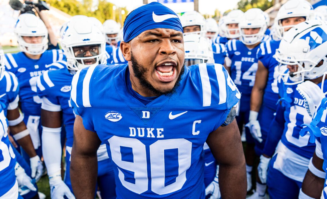 DeWayne Carter gets the Blue Devils ready prior to their game against NC A&T