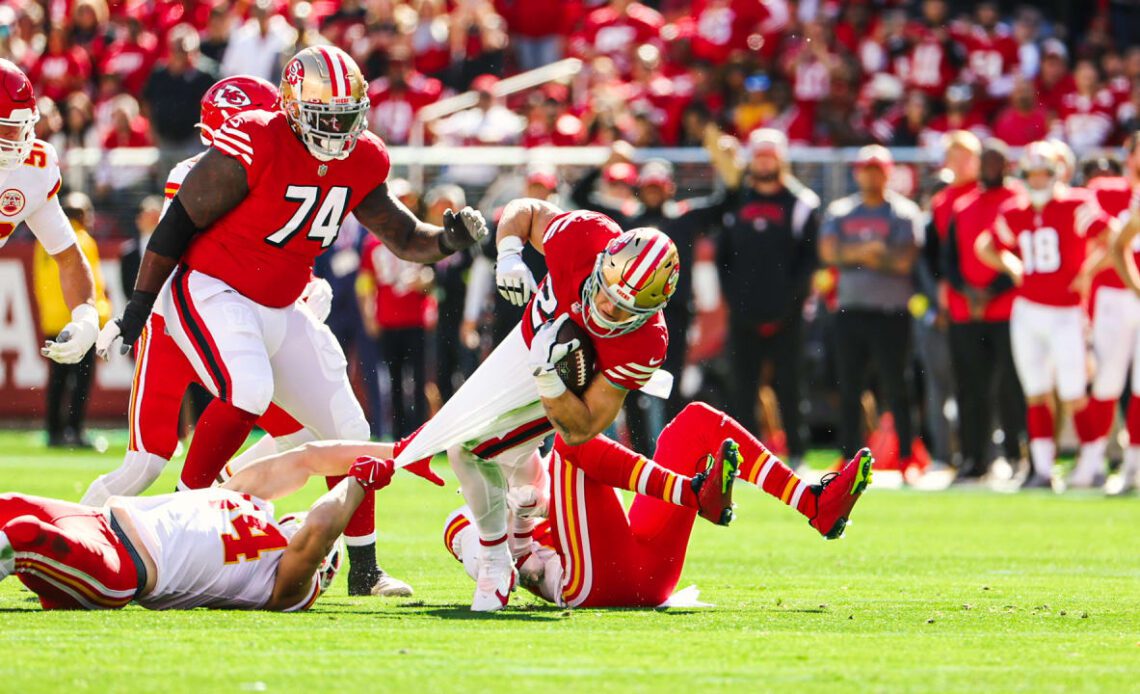 Christian McCaffrey's First Carry in Red and Gold Goes for 10 Yards