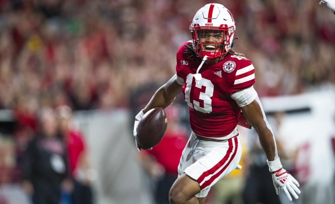 Nebraska Cornhuskers defensive back Malcolm Hartzog #13FB vs Indiana