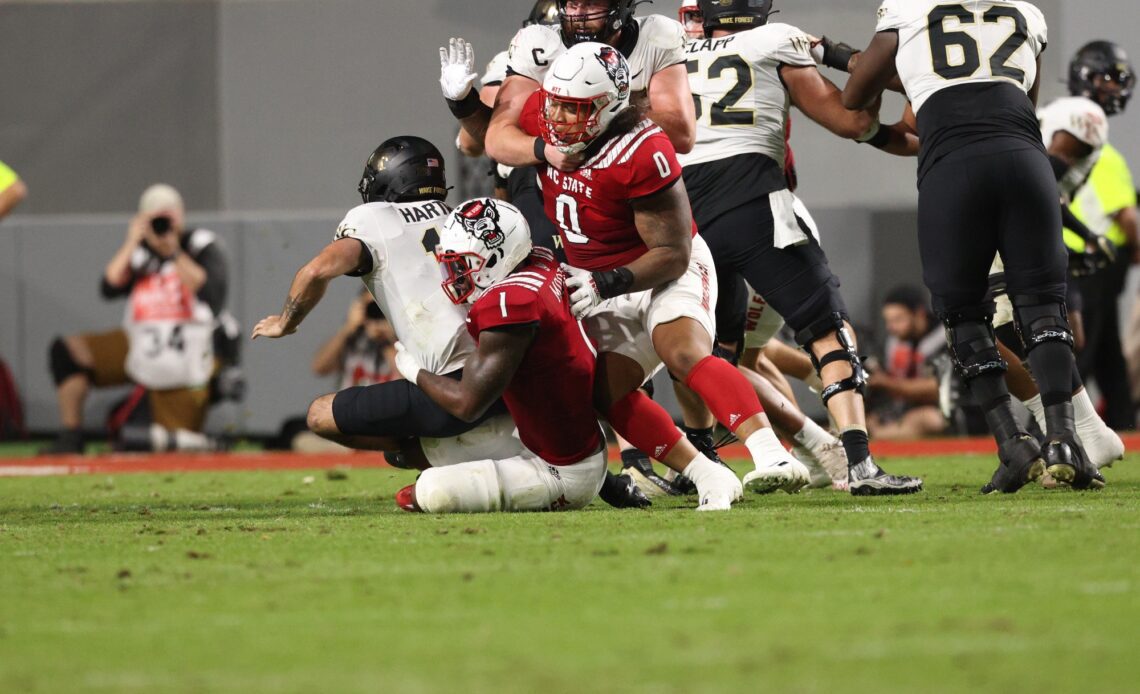 Isaiah Moore sacks Wake Forest quarterback Sam Hartman