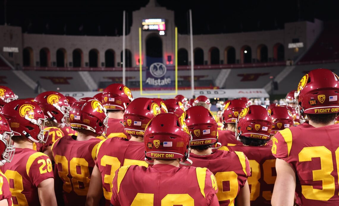 USC Trojans Football huddle against Colorado Buffaloes