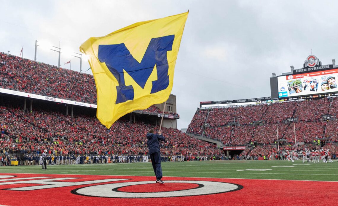 Football at Ohio State away block M flag generic 2018