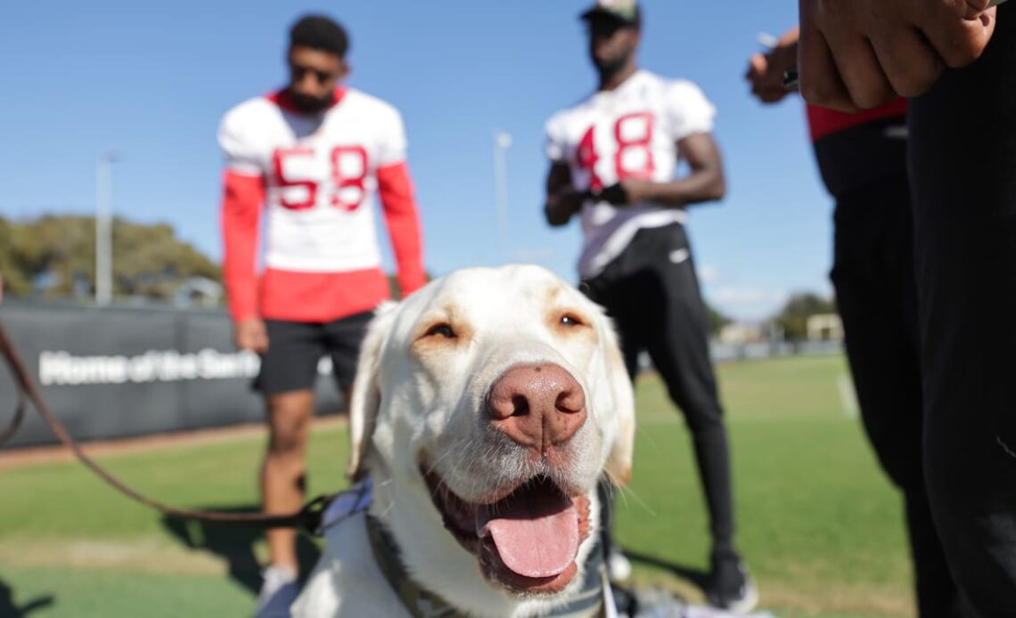 49ers Welcome Military Veterans and Service Dogs for Practice Visit 