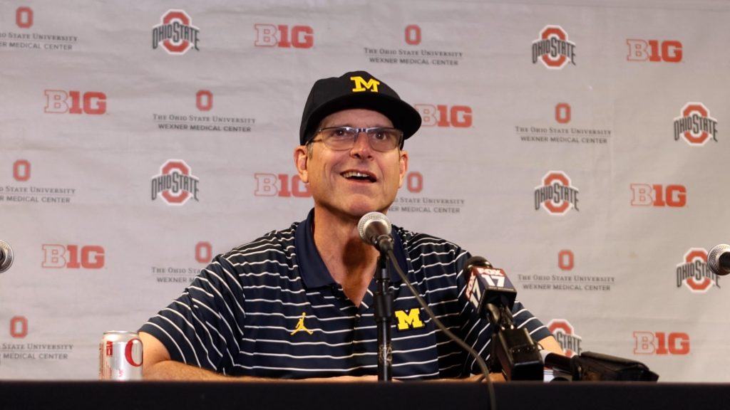 Jim Harbaugh visits nation’s No. 1 2024 recruit on recruiting trail