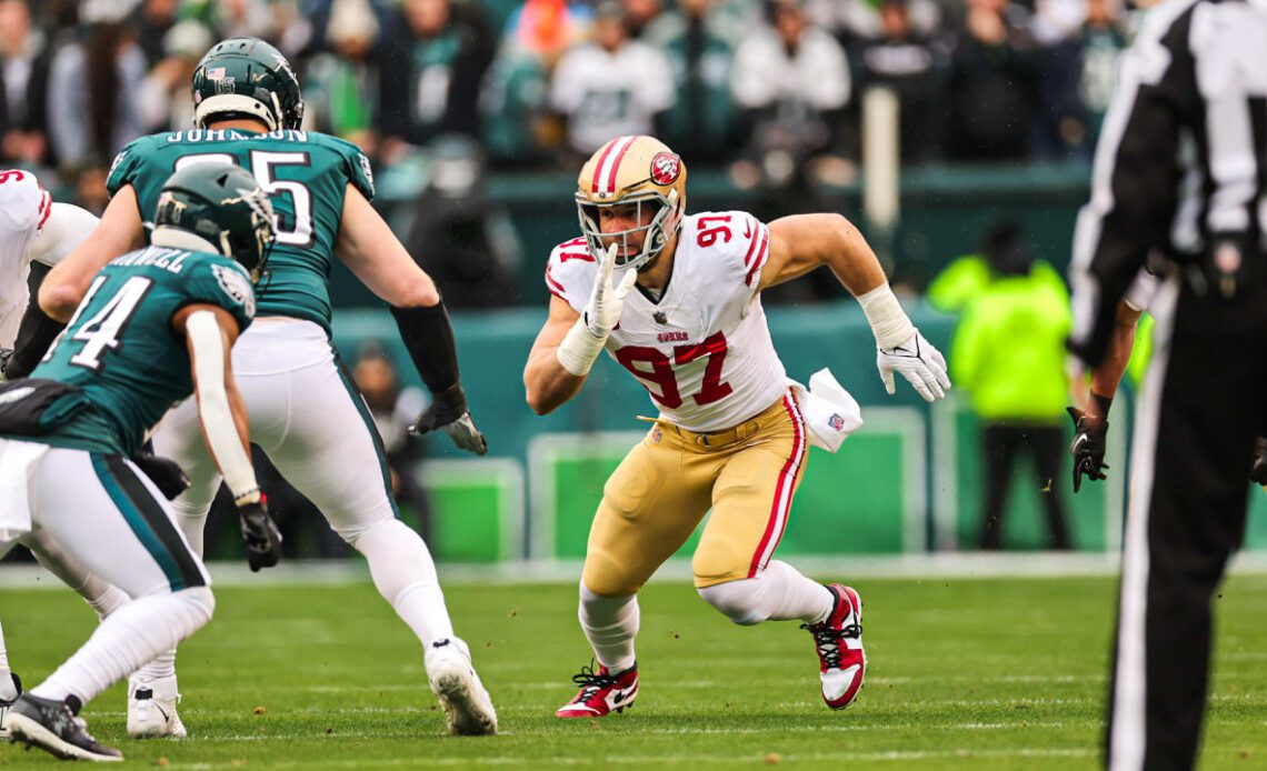 Nick Bosa Takes Down Jalen Hurts at the Goal Line
