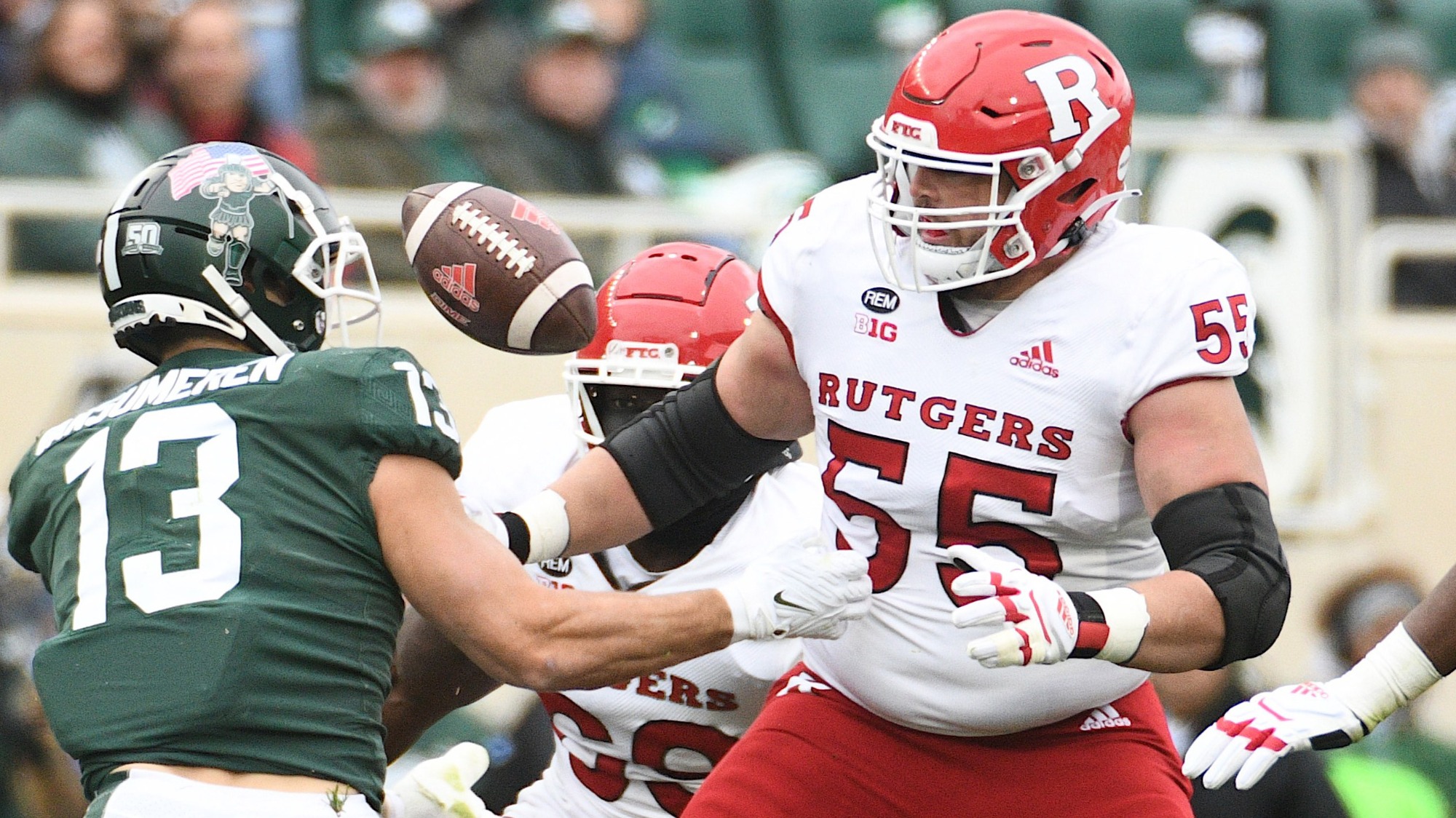 Nov 12, 2022; East Lansing, Michigan, USA; During the game between Rutgers Scarlet Knights and Michigan State Spartans at Spartan Stadium. Credit: Tim Fuller-Rutgers Athletics