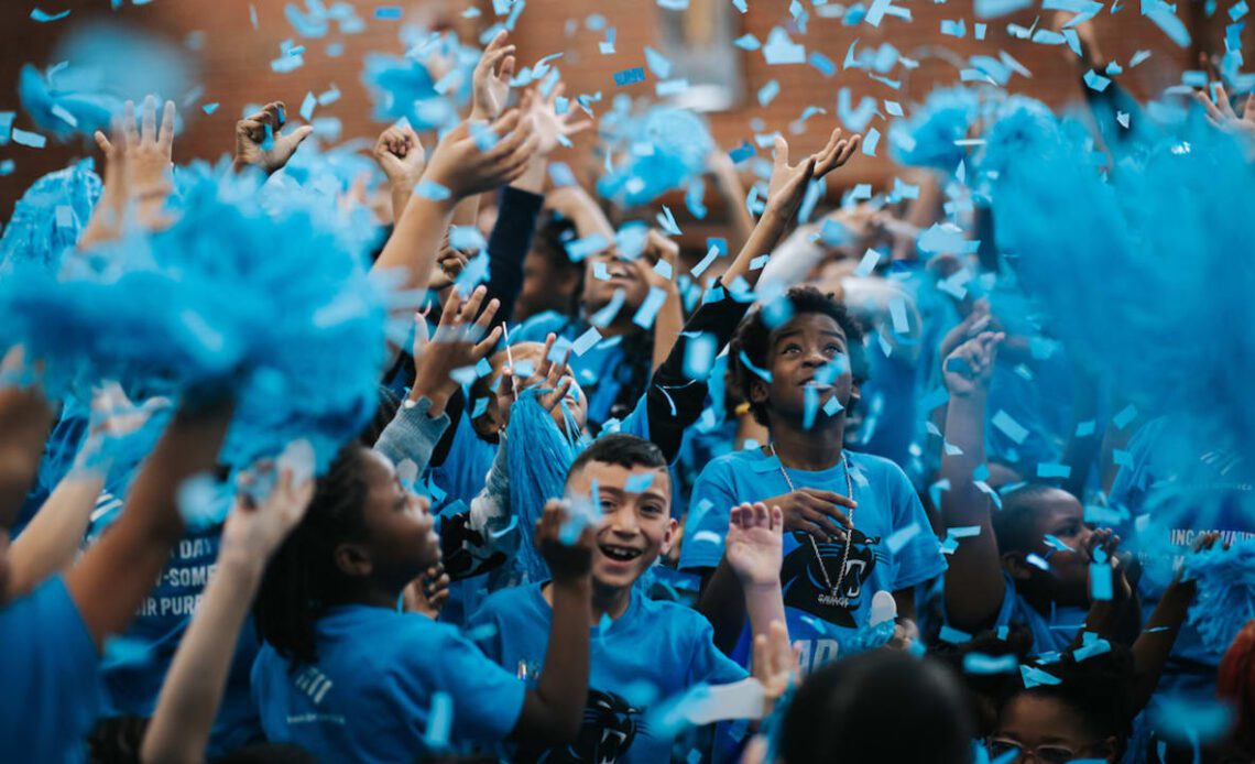 Carolina Panthers host reading pep rally at Thomasboro Elementary for 400 third grade students
