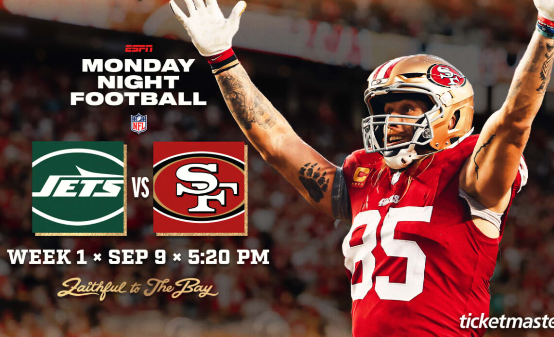 49ers Home Opener Set for Week 1 vs. New York Jets on 'MNF'
