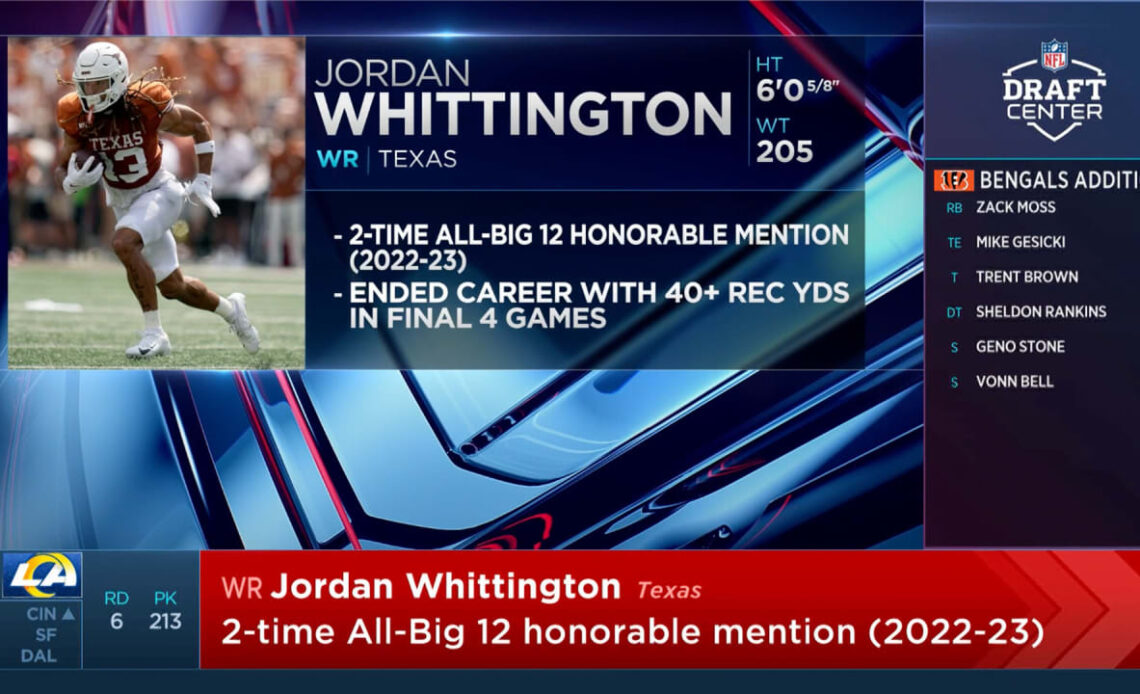 Rams select WR Jordan Whittington with No. 213 pick in 2024 draft