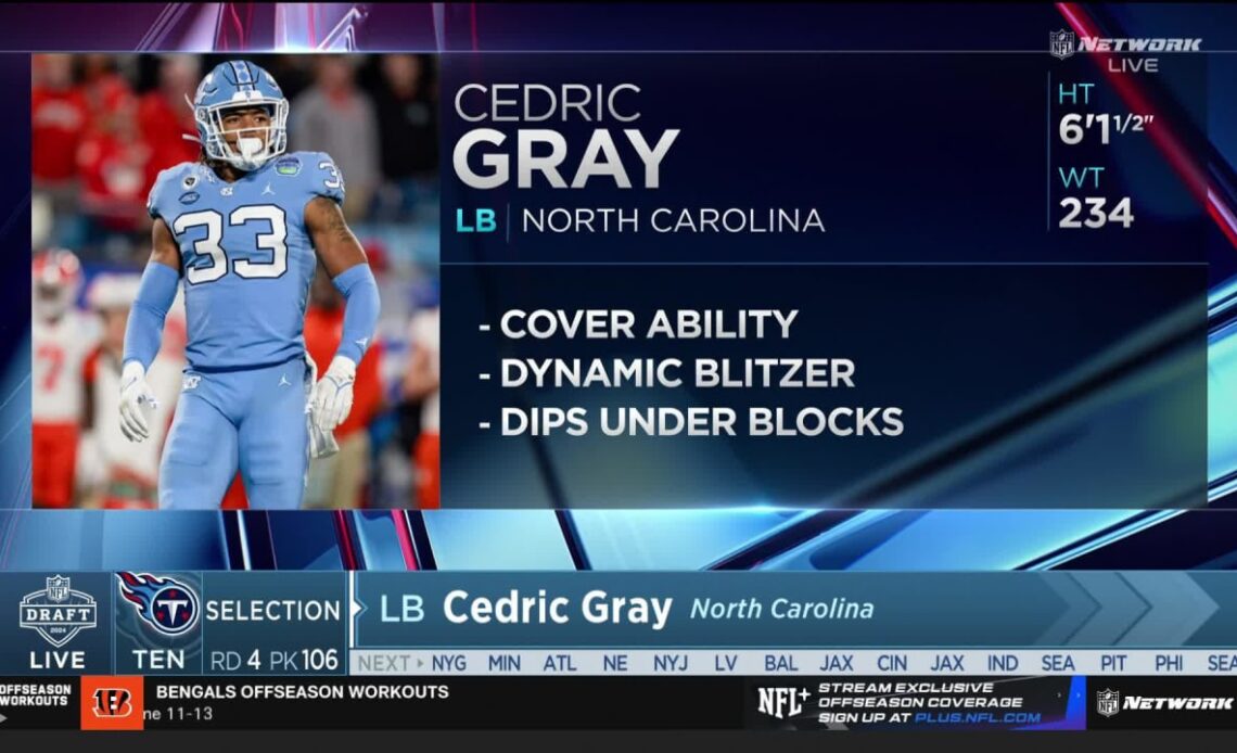 Titans Select Cedric Gray with No. 106 Pick in 2024 Draft | NFL Network