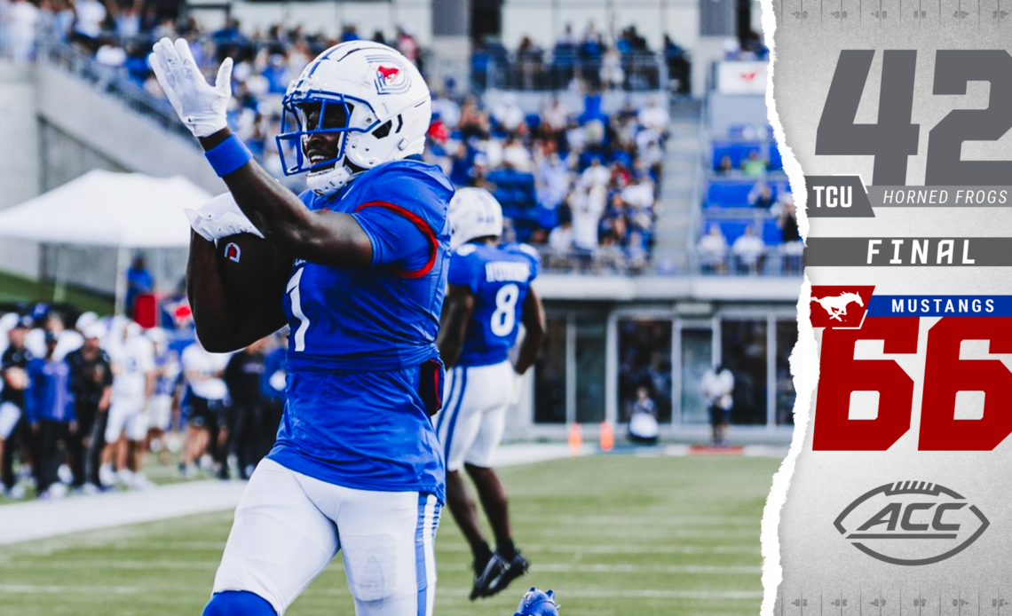 SMU gets 4 TDs from Smith and three more with offense watching, beats TCU 66-42 after Dykes ejected