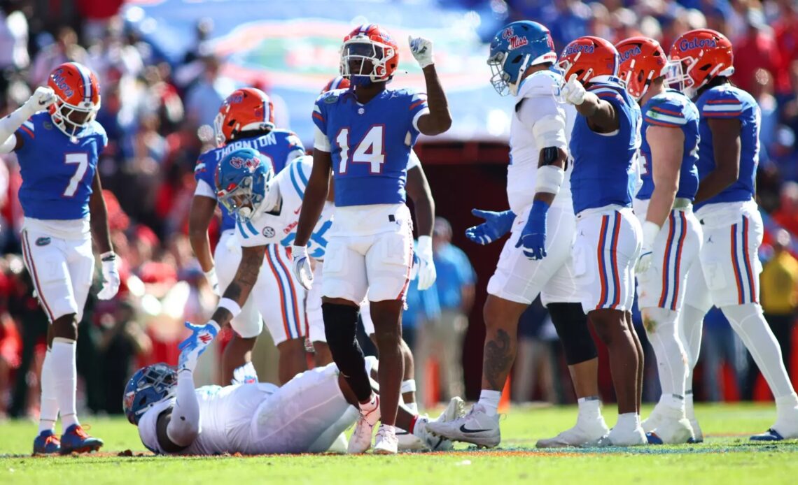 during the Gators' game against the Ole Miss Rebels on Saturday, November 23, 2024 at Ben Hill Griffin Stadium in Gainesville, Fla. / UAA Communications photo by Lorenzo Vasquez